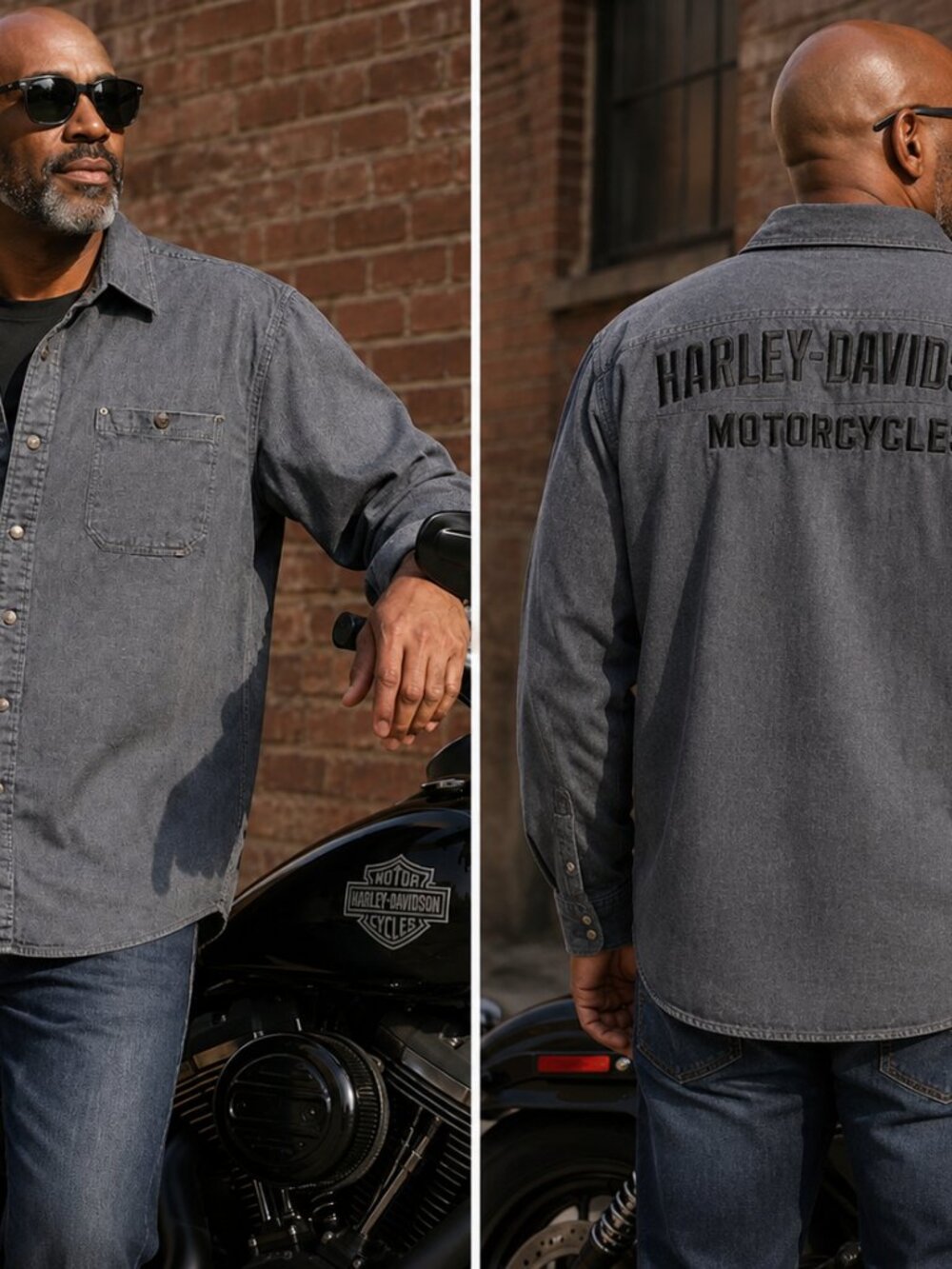 Harley-Davidson Men's XL Tall Gray Corduroy Snap front Big Logo Graphic XLT